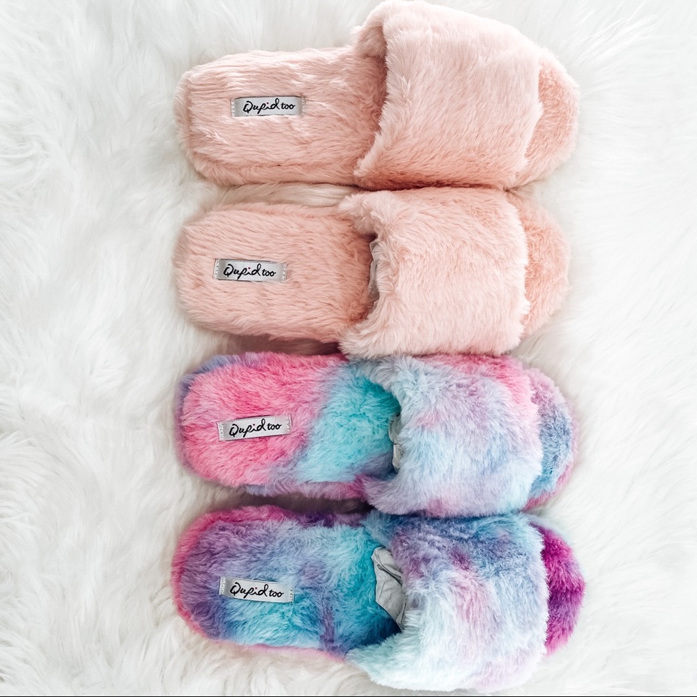 Kids Faux Fur Slides Rainbow